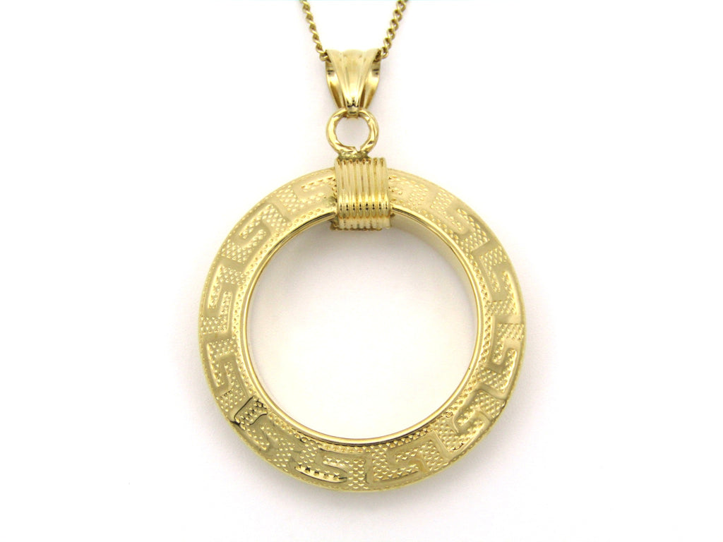 18K gold Versace style Greek key pattern pendant.