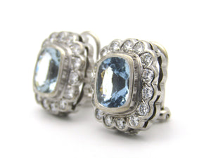 18K gold aquamarine and diamond earrings.