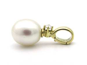 14K gold South Sea pearl and diamond enhancer/pendant.
