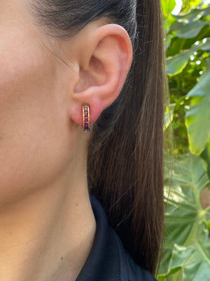 14K gold semi-precious stones huggie earrings.