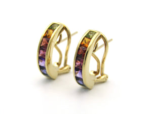 14K gold semi-precious stones huggie earrings.