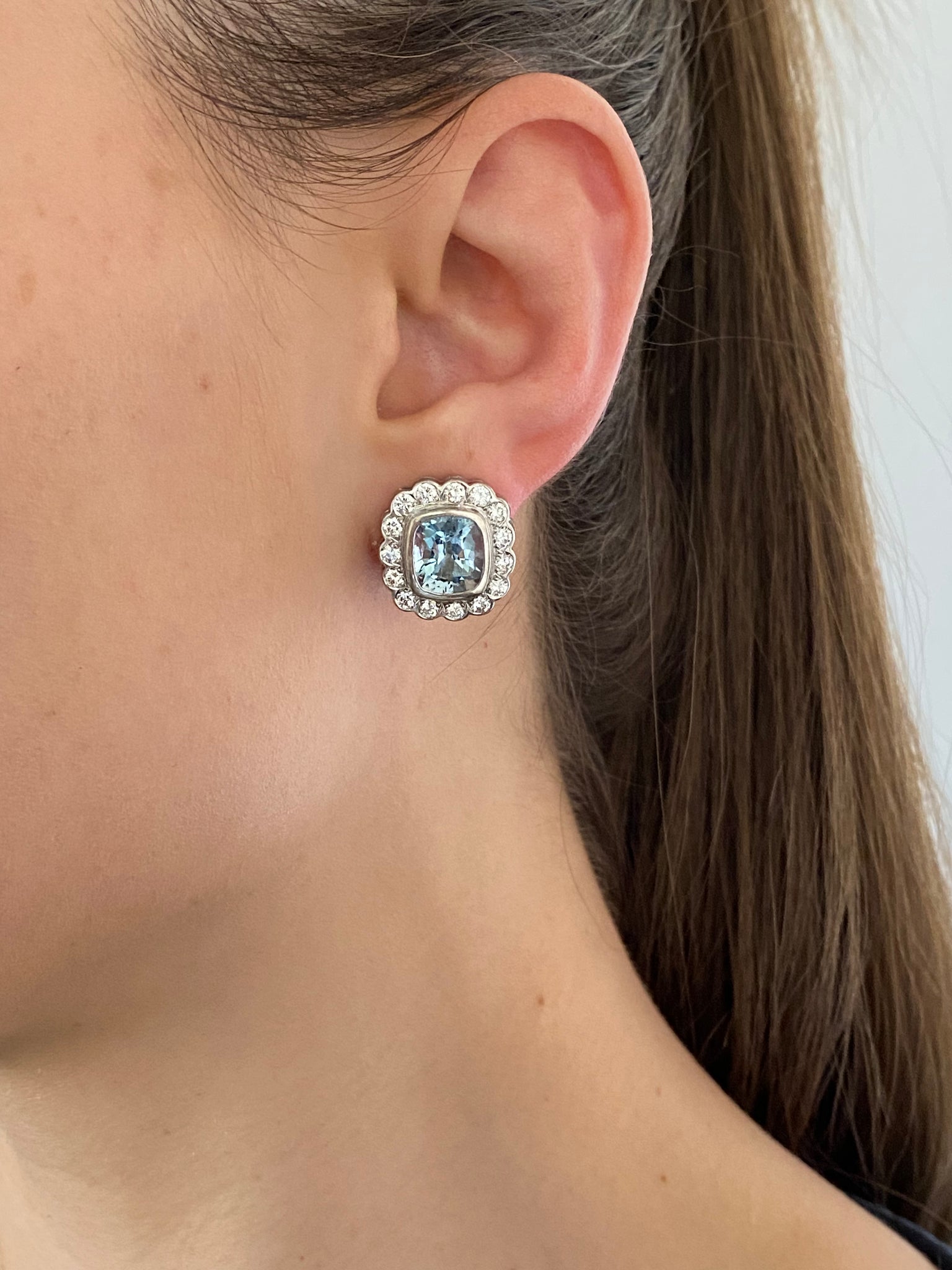 18K gold aquamarine and diamond earrings.