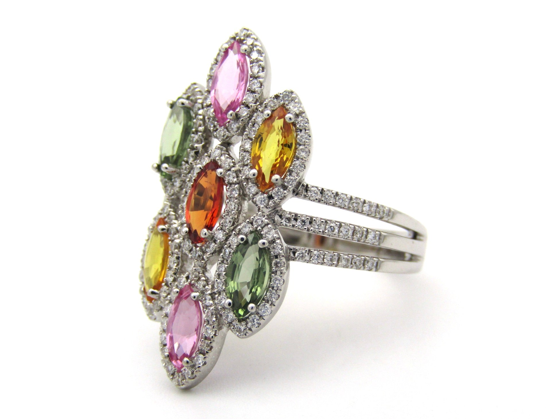 18K gold multi-colour sapphire and diamond ring.