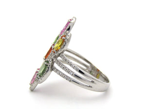 18K gold multi-colour sapphire and diamond ring.
