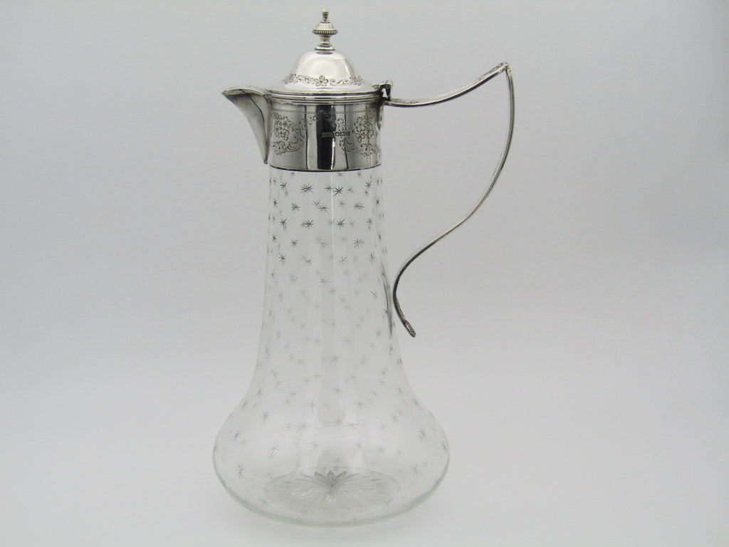 Sterling silver mounted cut glass claret jug by Thomas Henry Blake, Sheffield 1913.