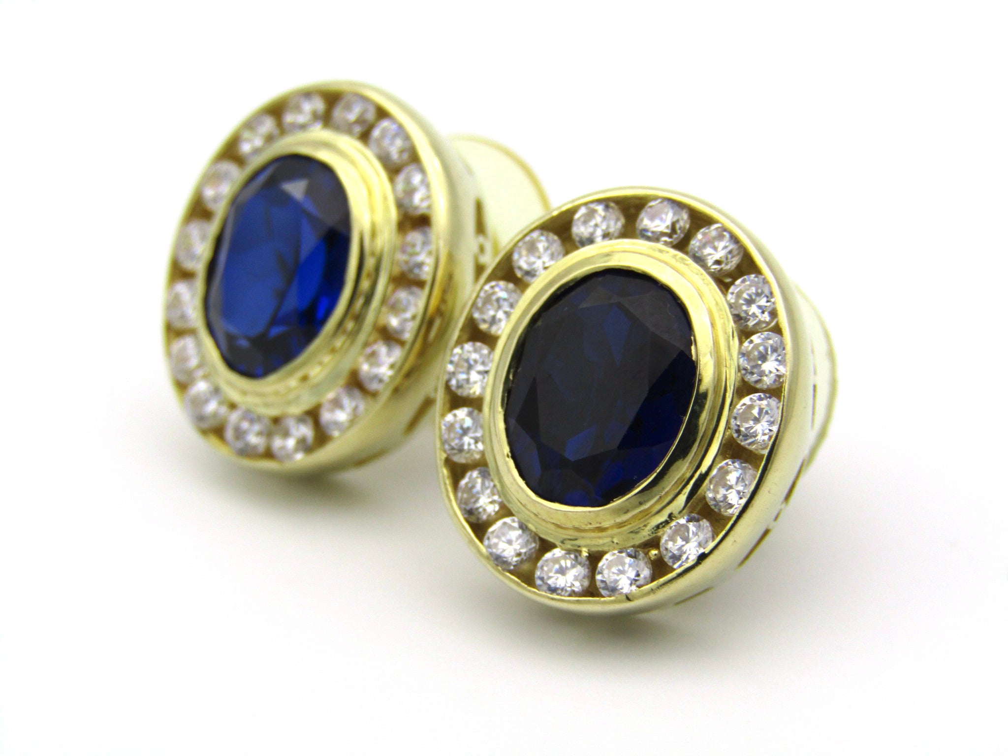 9K gold synthetic blue sapphire and CZ earrings by Jenna Clifford.