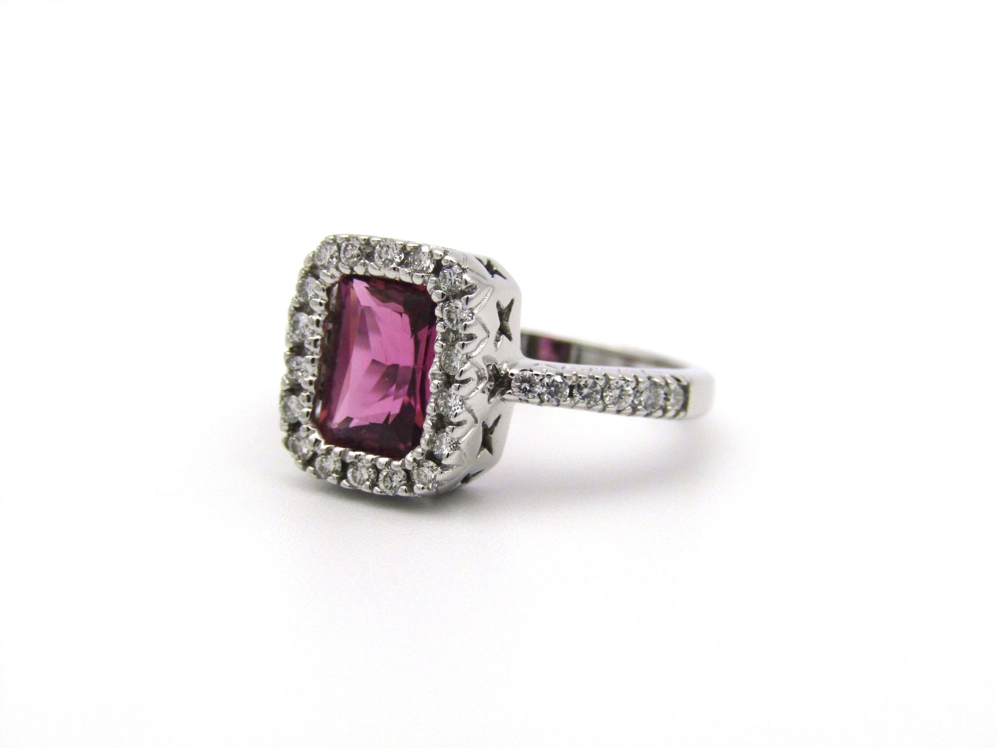 14kt gold Pink Tourmaline and diamonds ring.