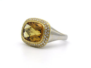 18K gold citrine and diamond ring.