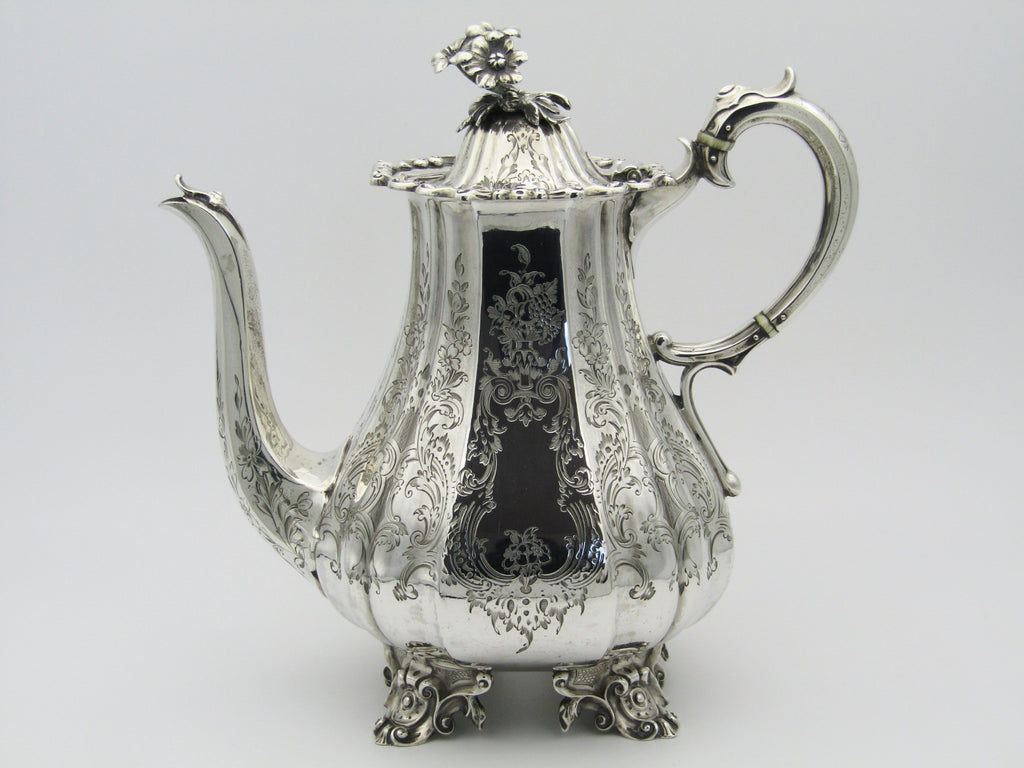Victorian sterling silver Provincial coffee pot by John Walton, Newcastle, 1852.