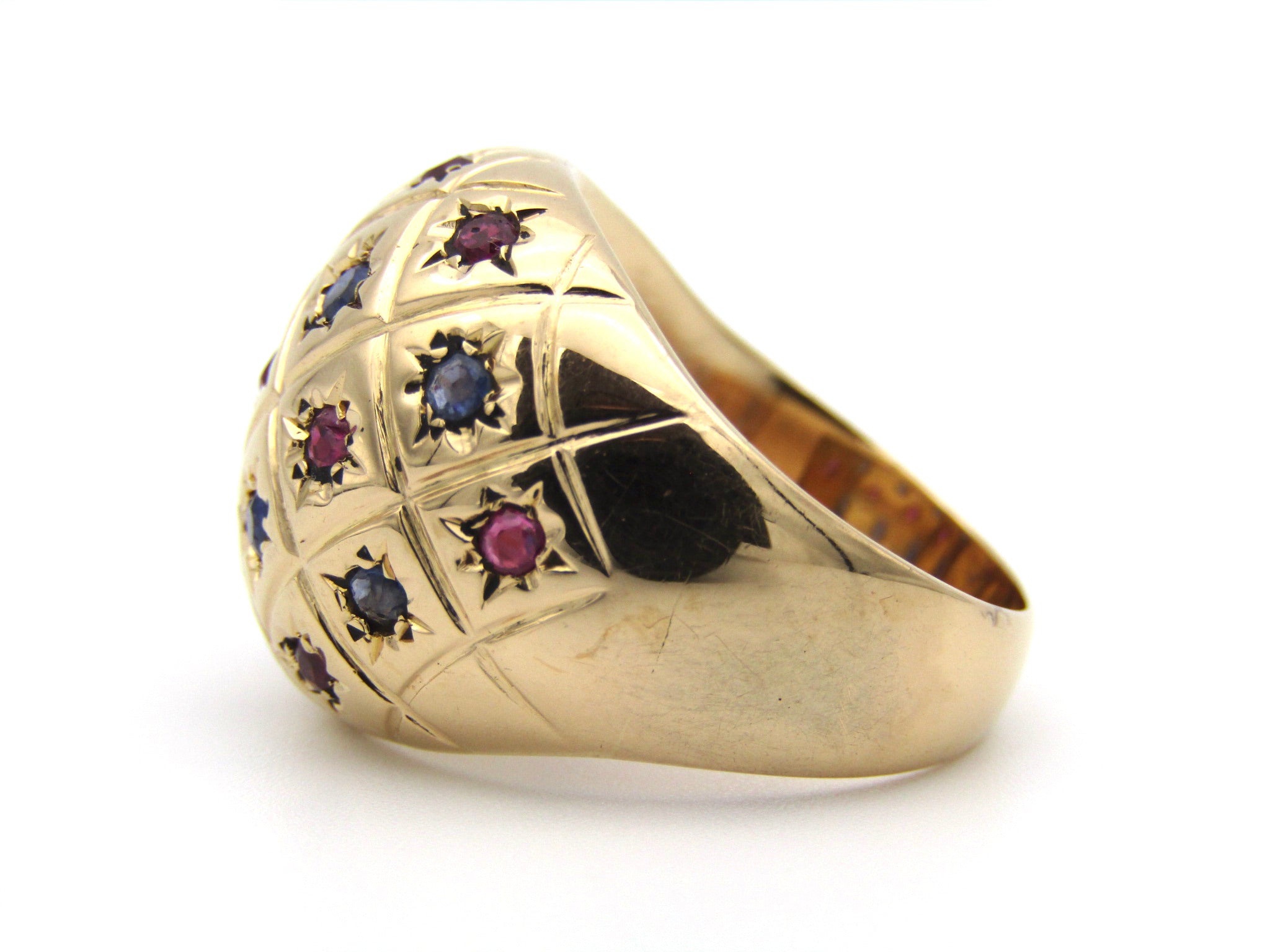 18K gold ruby and sapphire dome ring.