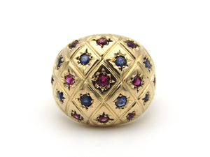 18K gold ruby and sapphire dome ring.